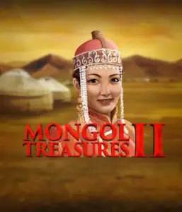 Step into the rich culture of Mongolia with the Mongol Treasures 2 game by Endorphina, showcasing a beautiful Mongolian woman dressed in traditional attire against a golden Mongolian steppe backdrop. This image portrays the beauty of Mongolian history, providing a memorable visual adventure. 