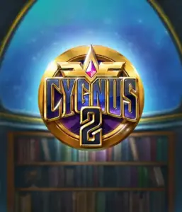 Explore the captivating visuals of Cygnus 2 Slot by ELK Studios, highlighting a stunning logo with a bright purple and gold design. With a backdrop of a starlit library backdrop, this graphic captures the spirit of mystical exploration. 